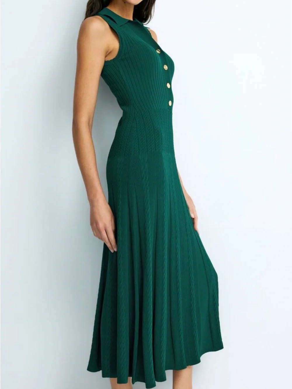 Sandro Teal Sleeveless Collared Maxi Dress with Gold Buttons - Picture 4 of 5
